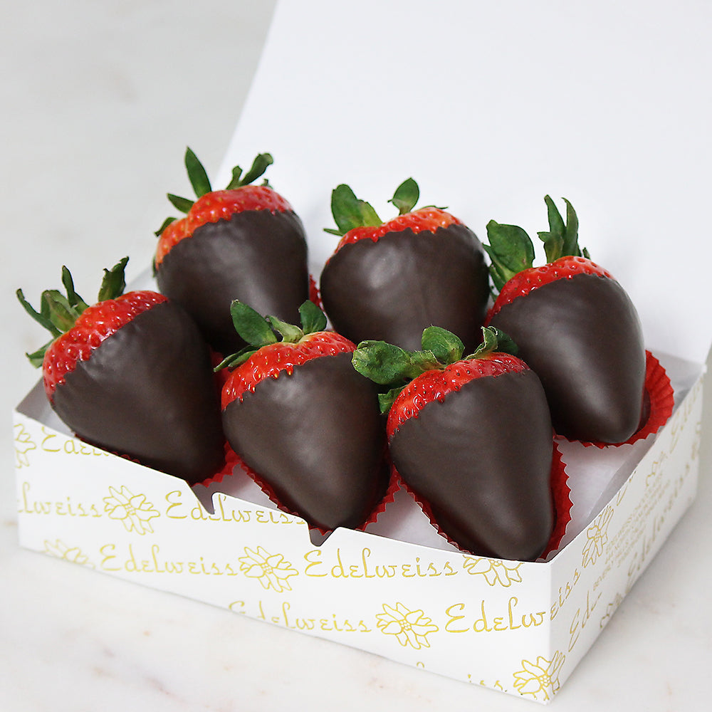 Flower Chocolate Coated Strawberries with (Edible Gift Box of 6) |  Rainbowly Fresh Fruit Gift and Flower Arrangments