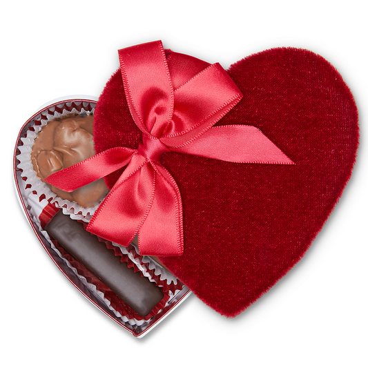 1 lb. Assorted Chocolates in a Red Velvet Heart Box (Style #114)