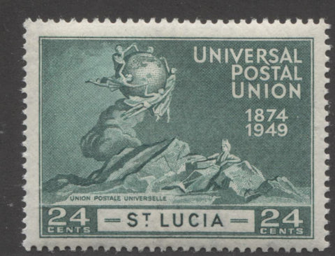 The 1/- Bluish Green 1949 UPU issue of St. Lucia