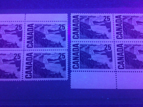 Dull fluorescent light grey paper with very few LF fibres, as seen on Canada #465, the 25c Solemn Land definitive stamp from the 1967-1973 Centennial Issue