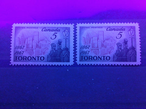 Dull fluorescent papers on the 1967 Toronto Centenary Issue of Canada