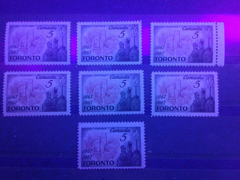 Fluorescent papers on the 1967 Toronto Centennial Issue