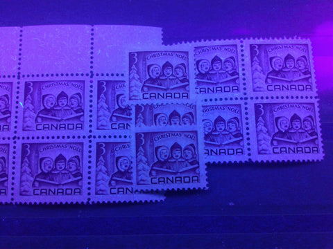fluorescent papers on the 3c 1967 Christmas Issue of Canada