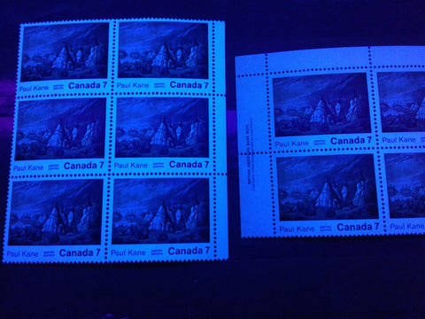Hibrite and high fluorescent paper on the 1971 Paul Kane stamp of Canada