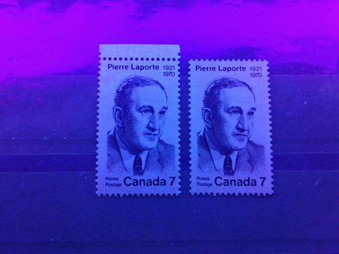 Two varieties of dull paper on the 1971 Pierre Laporte stamp of Canada