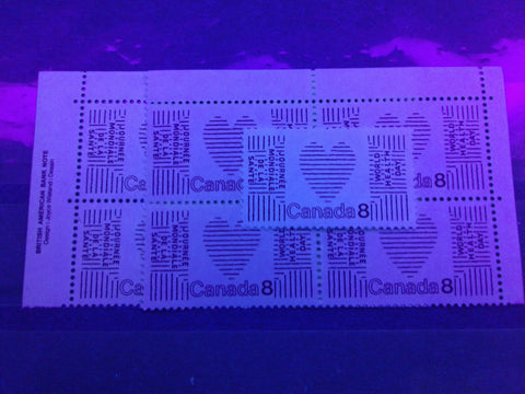 Three varieties of dull fluorescent paper on the 1972 World Health Day stamp of Canada