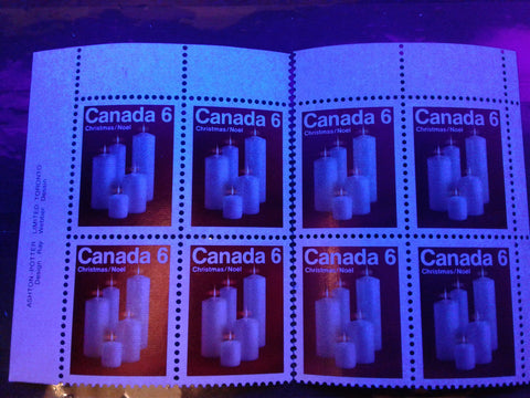 High and Low fluorescent paper on the 1972 6c Christmas stamp of Canada