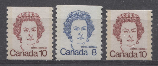 Tagging bars as seen on the 8c & 10c coil stamps of the 1972-1978 Caricature Issue of Canada