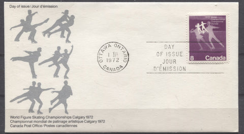 Official Canada Post FDC for the 1972 Figure Skating Championships Stamp