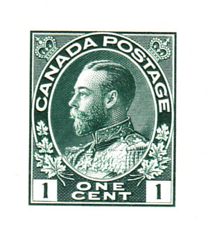 1c Green die proof from the 1911-1928 Admiral Issue of Canada