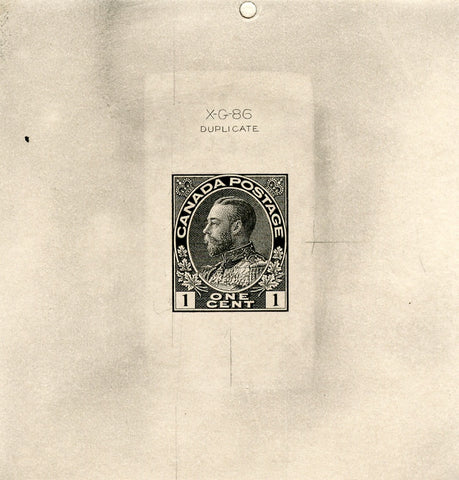 Trial colour proof of the 1c green King George V stamp of the 1911-1928 Admiral Issue of Canada