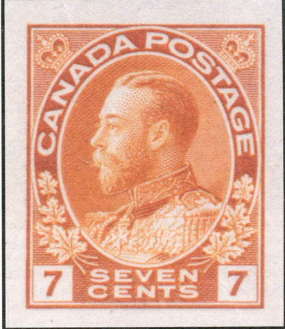 Orange trial colour proof of the 7c King George V stamp of the 1911-1928 Admiral Issue of Canada