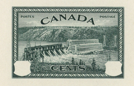 Progressive proof of the 14c black brown hydroelectric station stamp from the 1946-1951 Peace Issue of Canada