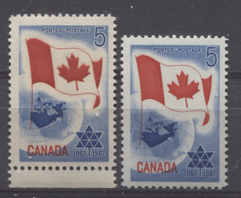 Two shades of the 1967 Centennial Commemorative Issue of Canada