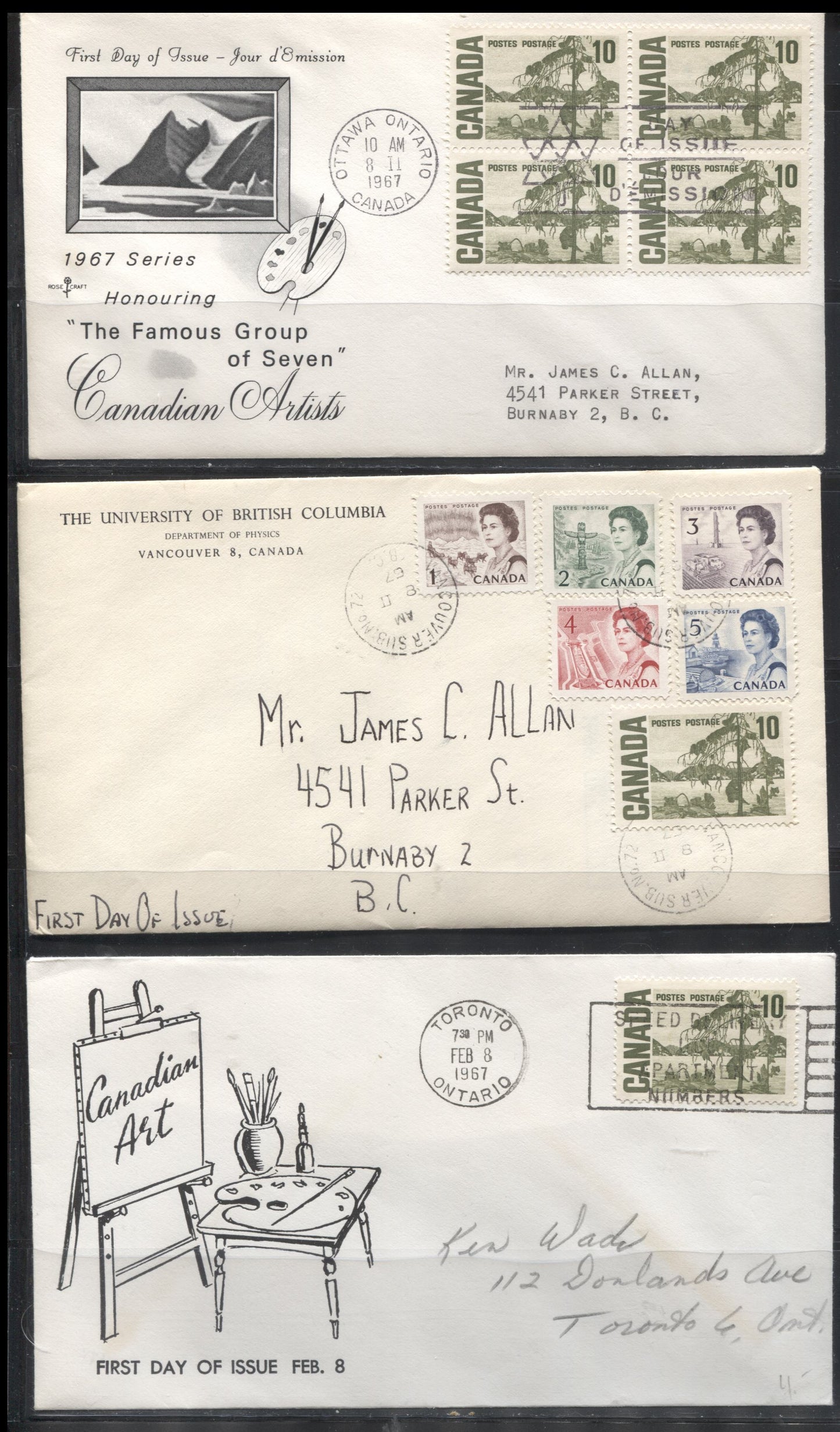 Lot 69 Canada #462 10c Olive Green Jack Pine, 1967-1973 Centennial Issue, Three First Day Covers, Two With Cachet