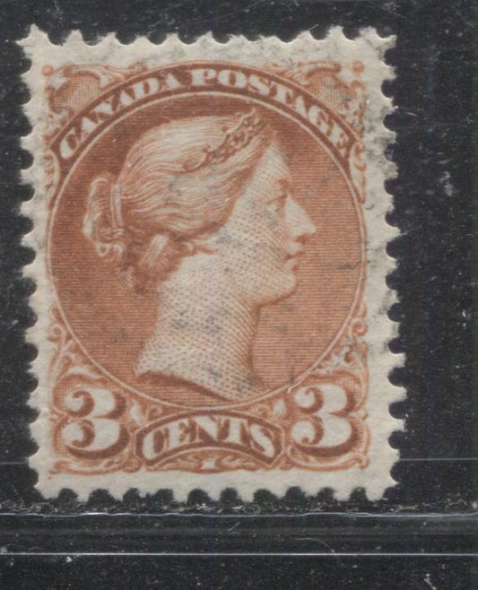Lot 173 Canada #37iii 3c Deep Orange Red Queen Victoria, 1870-1897 Small Queen Issue, A Very Fine Used Single On Coarse Horizontal Wove Paper, Perf 11.7 x 12.2