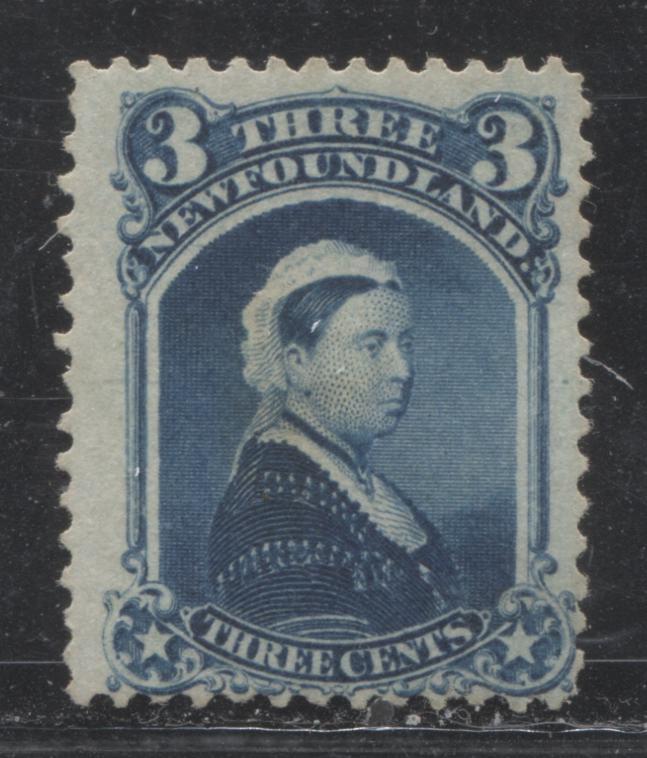 Lot 44 Newfoundland #34 3c Blue Queen Victoria, 1873 Second Cents Issue, A Fine Appearing But Very Good Unused Single, Tiny Pinpoint Thin Spot