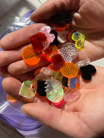 A handful of colorful earrings in progress.