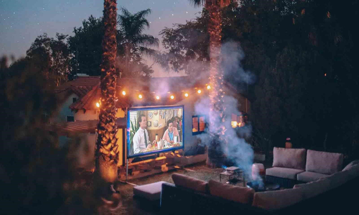 outdoor movie projector setup