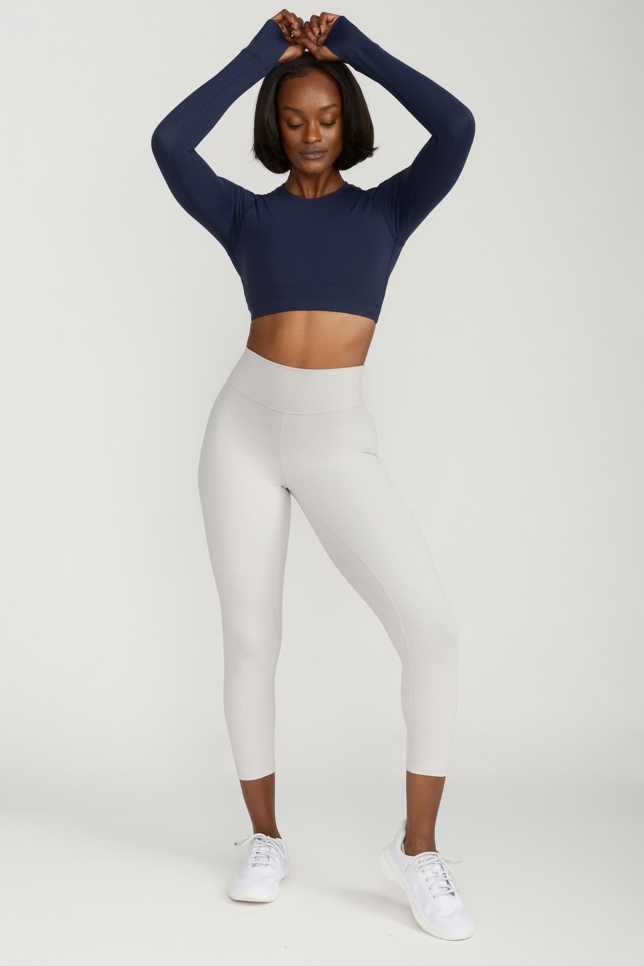 Long Sleeve Fitted Crop Top in Blueprint