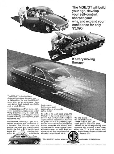 MG Car Poster, 1966 MG MGB GT, Vintage Ad Wall Art