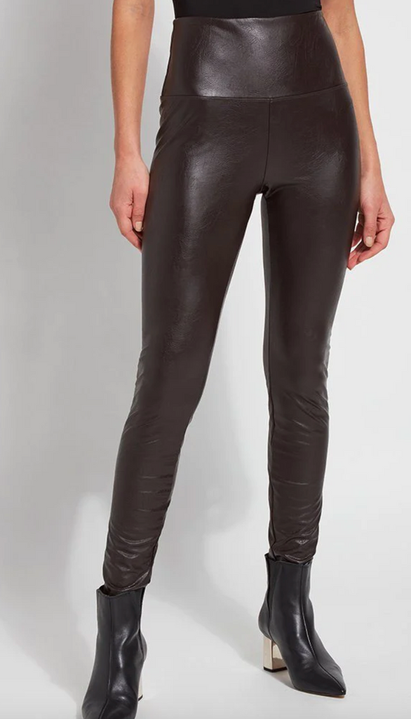 Textured Vegan Leather Kohl Black Legging - Designer clothes shop