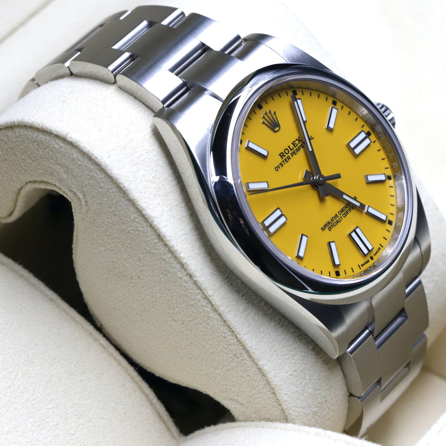 Rolex 124300 Oyster Perpetual 41mm Yellow Dial – Newport Watch Club