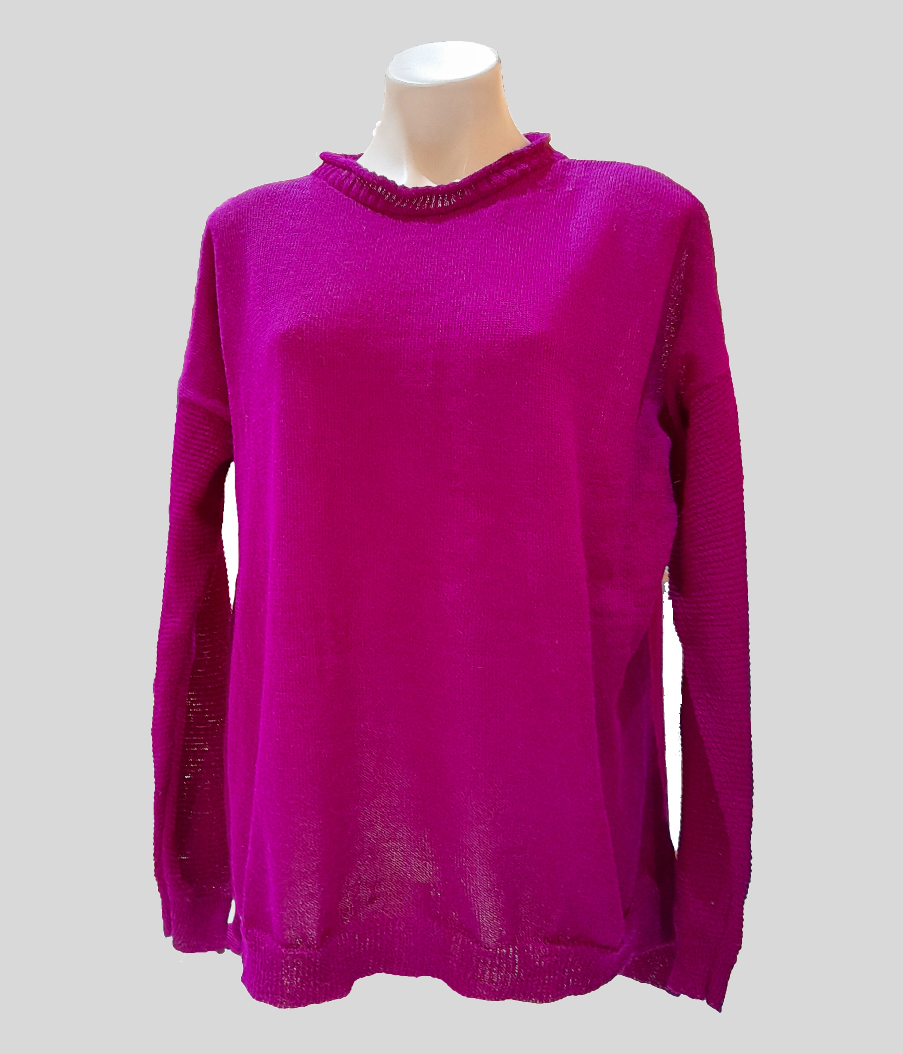 Alpaca Basic Solid Shoulder Sweater Oversized Fuchsia