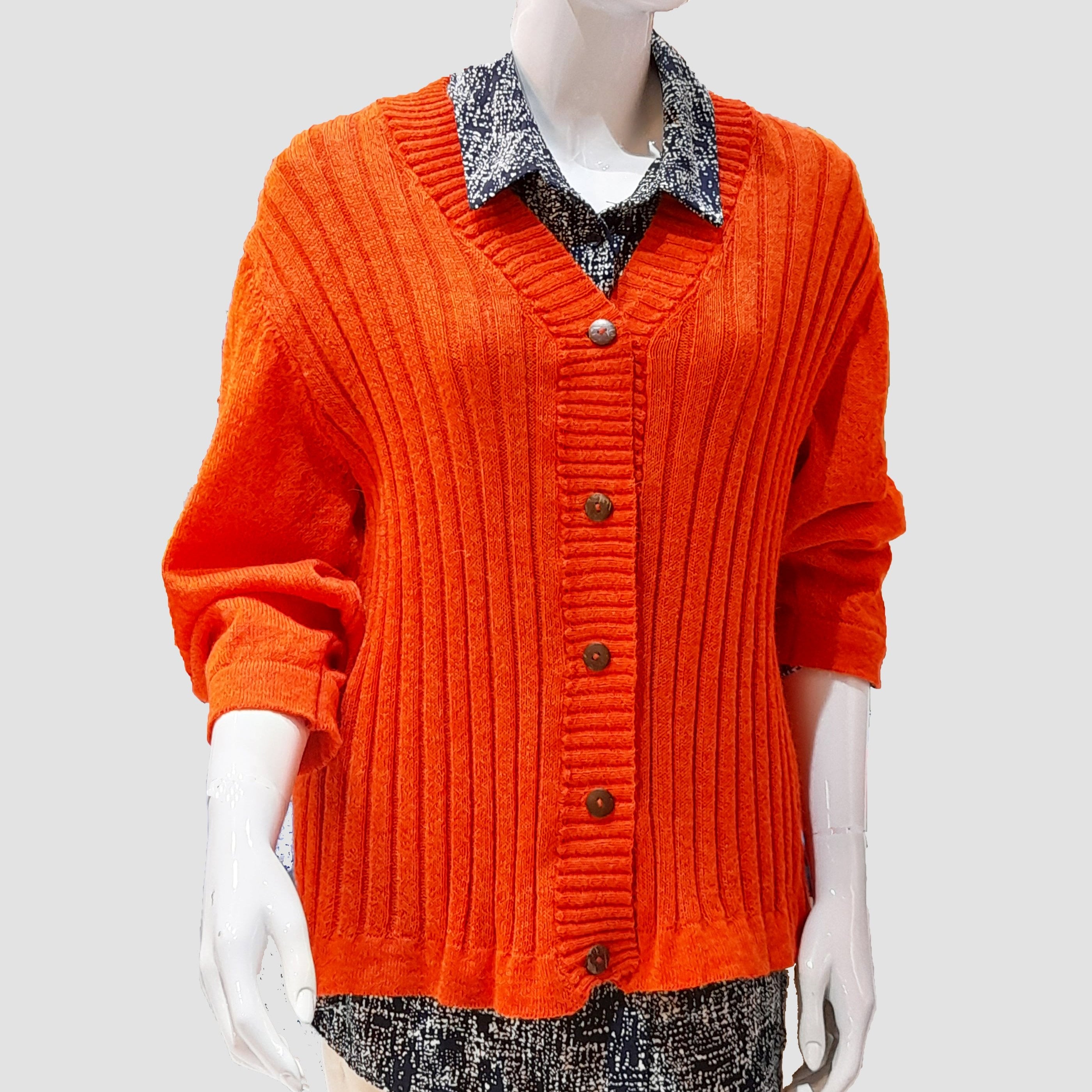 Alpaca Light 3/4 Sleeve Cardigan Orange