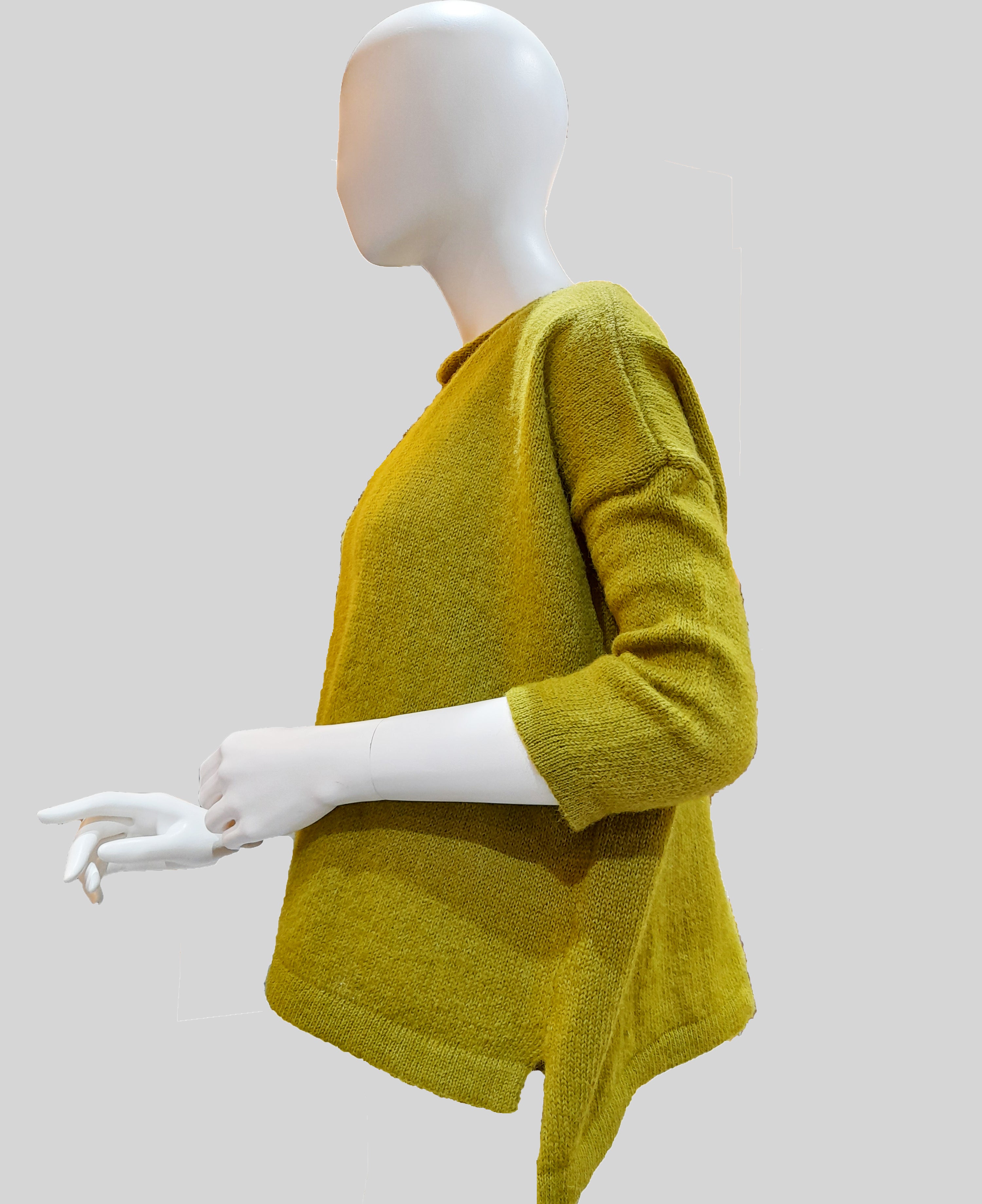 Extra-Soft Alpaca Sheen Green Jumper 3/4 sleeves