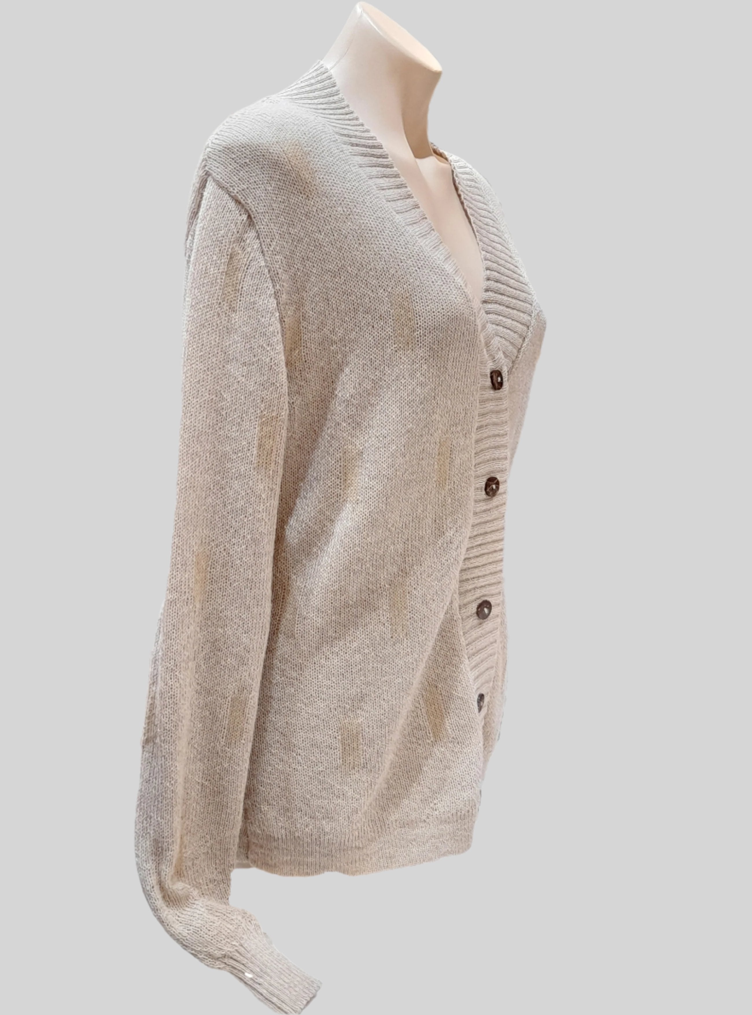 Alpaca Button-Down Cropped Beige Cardigan