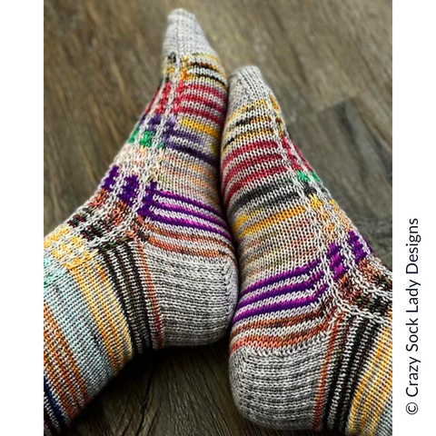 A cropped picture of Crazy Sock Lady's Rainbow Connection Socks