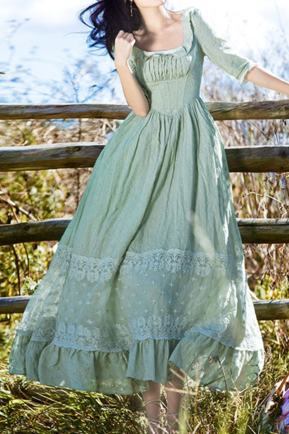 Fairy Princess Vintage Cottagecore Green Maxi Dress CDR43 – Yescottagecore