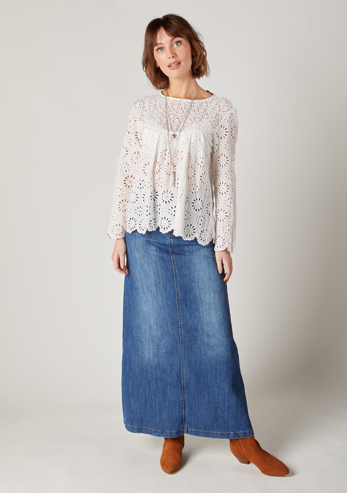 ankle length denim skirt