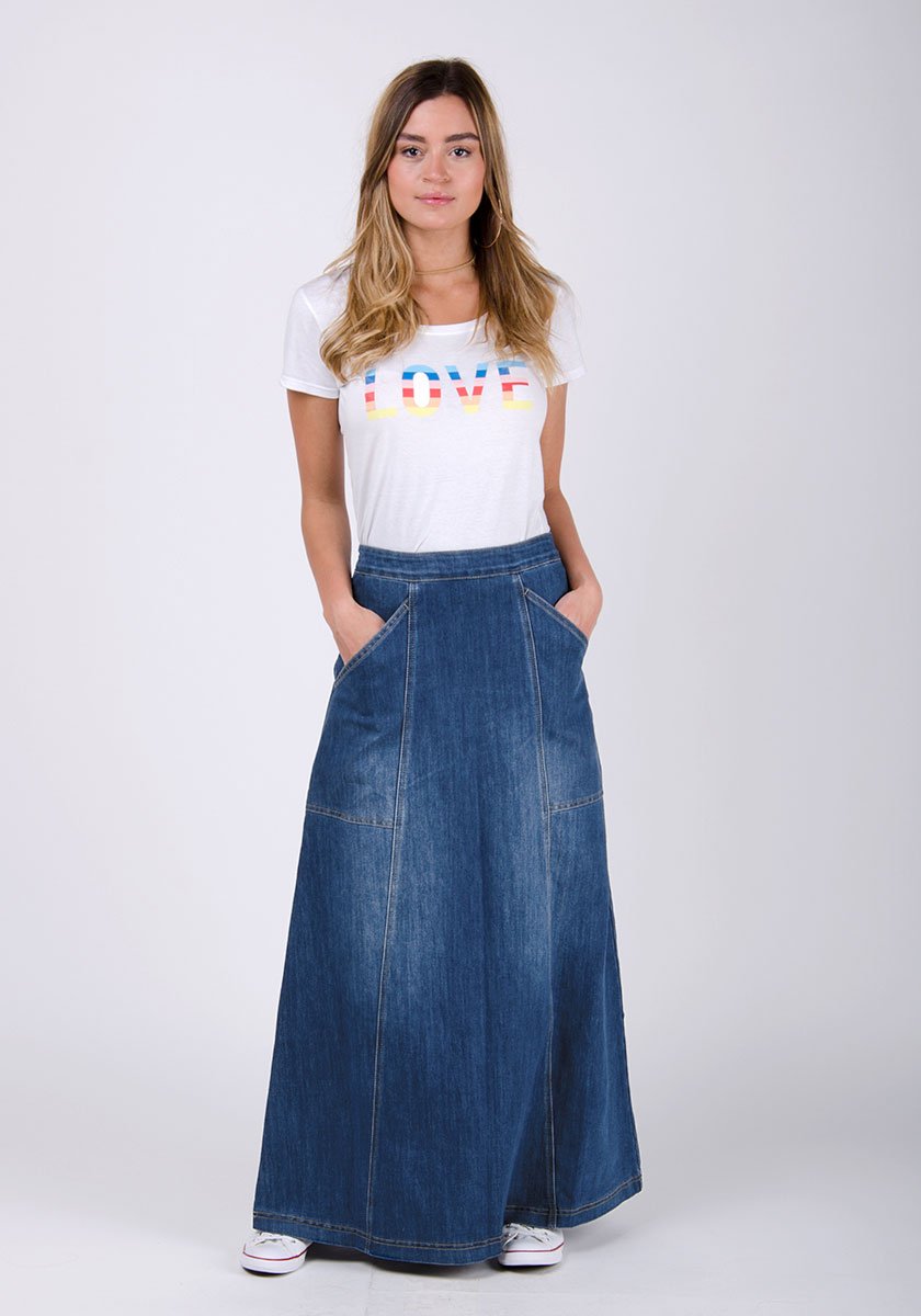 maxi denim skirts uk