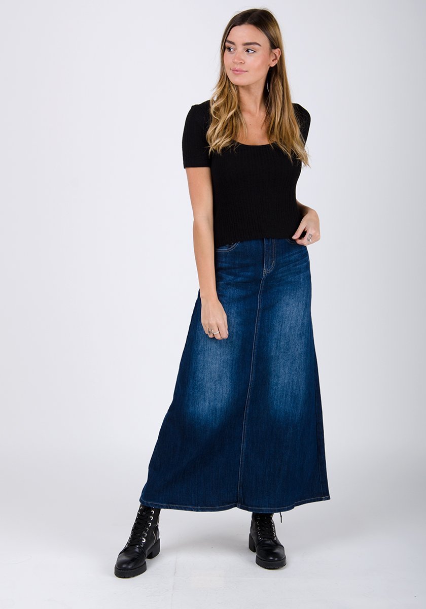 maxi denim skirt black