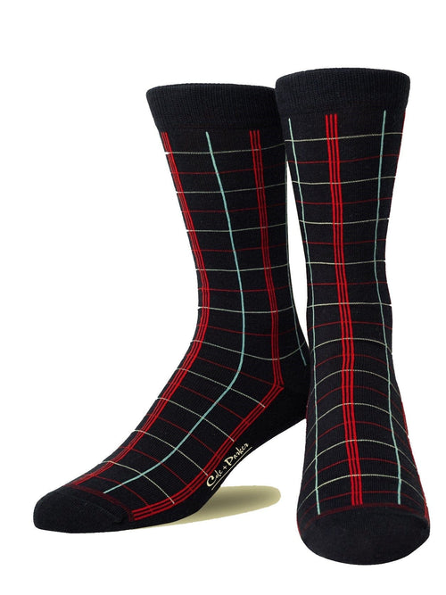 Men's Black Crew Sock with Red Stripe by Cole and Parker