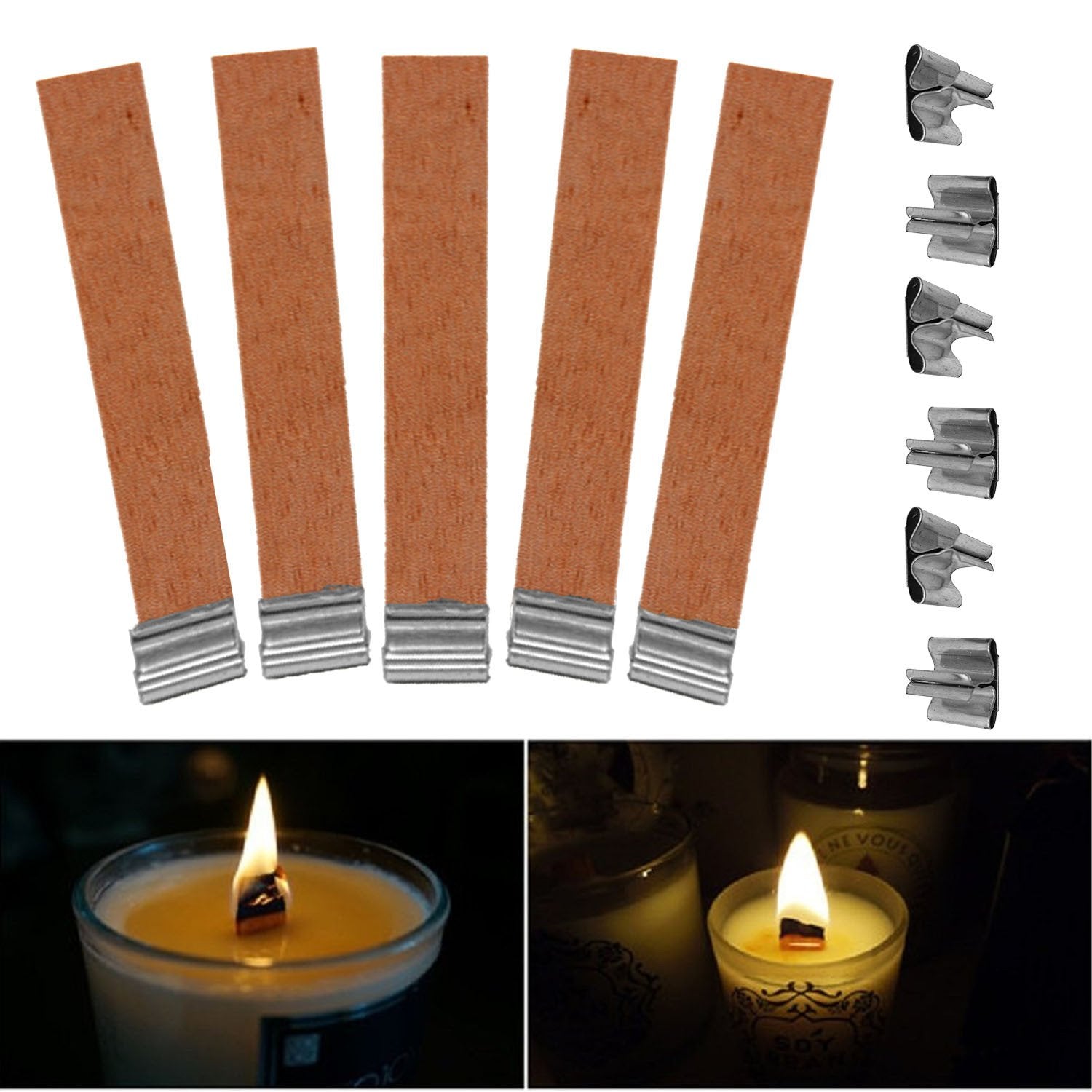 50 PCS 12.5 x 75mm Wood Candle Wicks Supplies Wick for Candle velas with Sustainer Tab DIY Making Mecha De Vela Pavio De Vela
