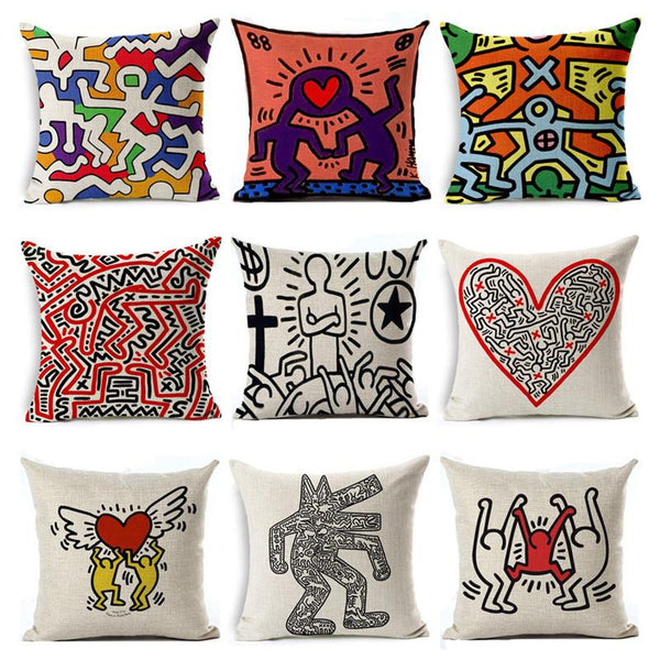 Cushion Pillow Keith Haring Abstract pattern Pillow Case Linen Cotton Cushion Cover Square Pillowcase Throw Pillow Home Decor