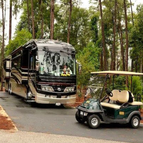 Rv camper with golf cart
