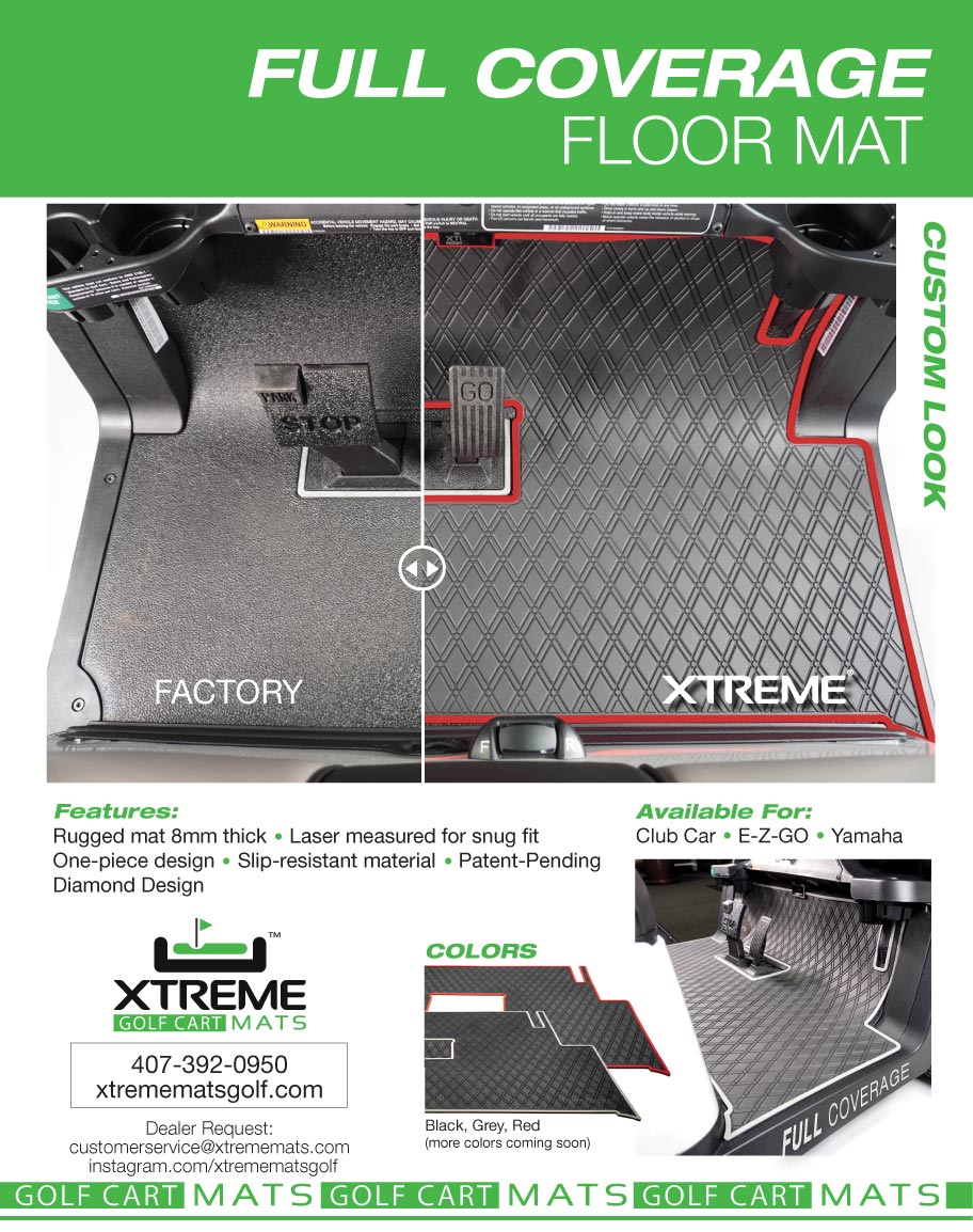 full coverage floor mat ad for xtreme golf cart mats