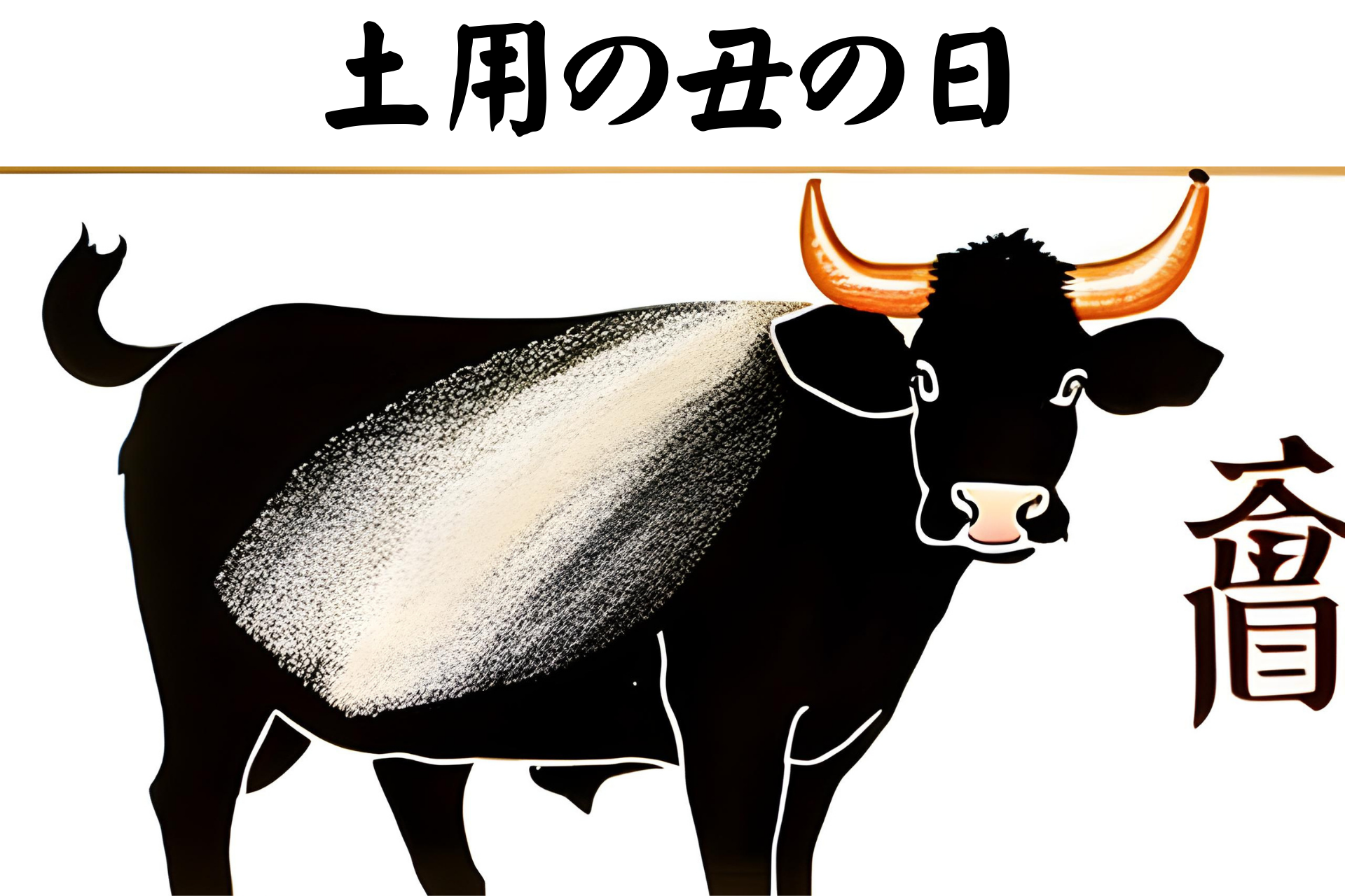 Cow standing beneath the kanji 土用の丑の日