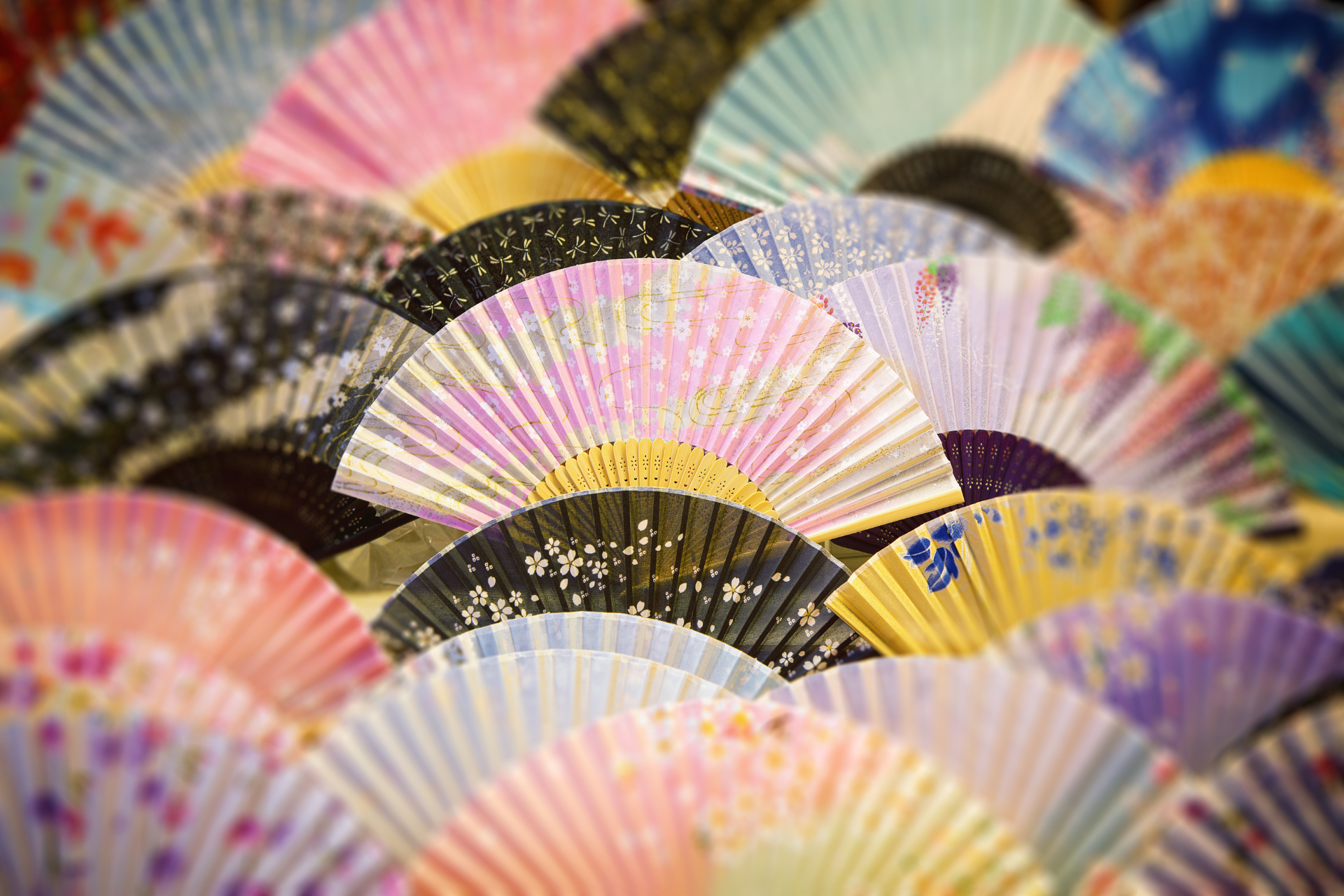 Colorful Japanese folding fans