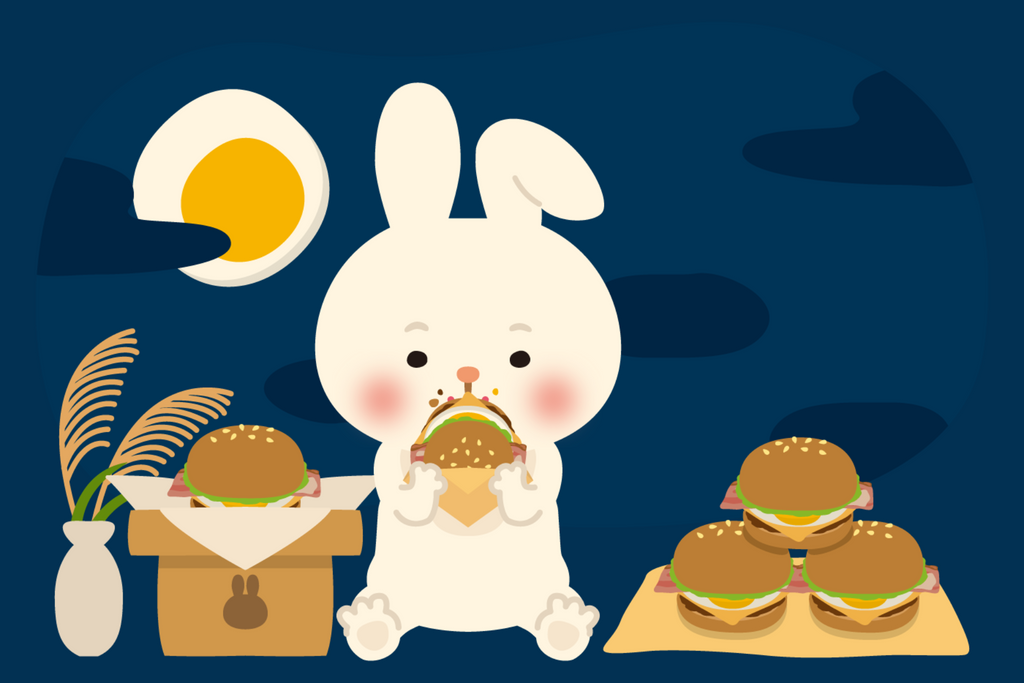 Bunny eating a tsukimi burger