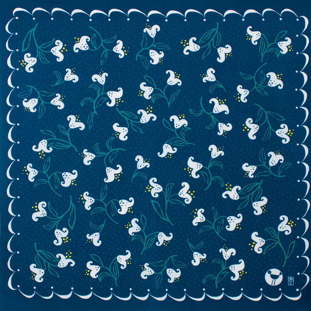 Image of Aquadrop Water-Repellent Furoshiki Lillies 100cm | Navy