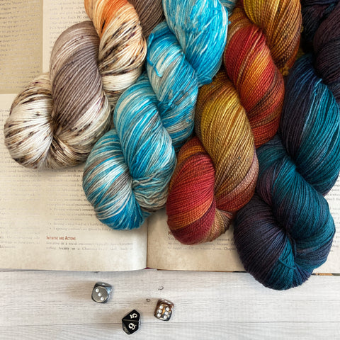 yarn colors from The Woolly dragon in role playing games themes with dice and a book