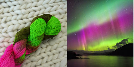 hand dyed yarn aurora borealis northern lights green pink