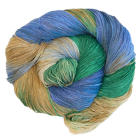 hand dyed yarn santa monica blue tan green beach palm trees