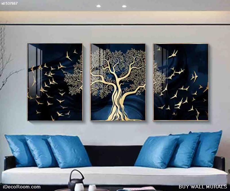 Modern Crystal Porcelain Flying Bird Forest Scandinavian Living Room Decorative Painting 537667