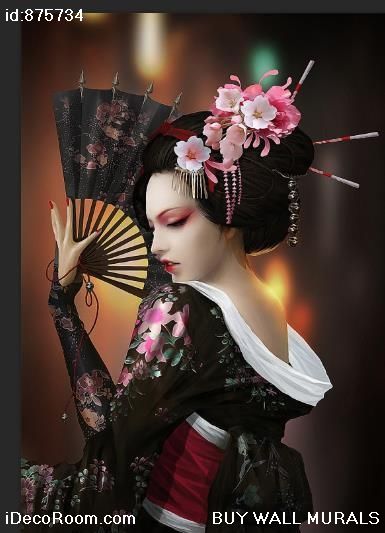 Japanese Illustration Beauty Tea Geisha Hand-Painted Food 875734